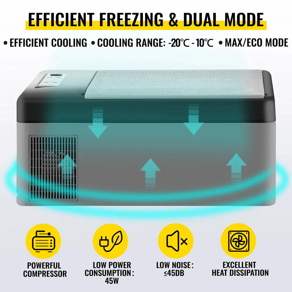 VEVOR 15L Mini Car Fridge Refrigerator Freezer 12V/24V DC 110-240V AC 45W Portable Cooler for Picnic Boating Caravan Bar