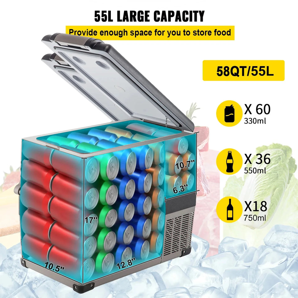VEVOR 22L 35L 45L 55L Car Refrigerator Mini Fridge Freezer Portable Compressor Cooler 12/24V DC 110-240V Ice Box for Camping