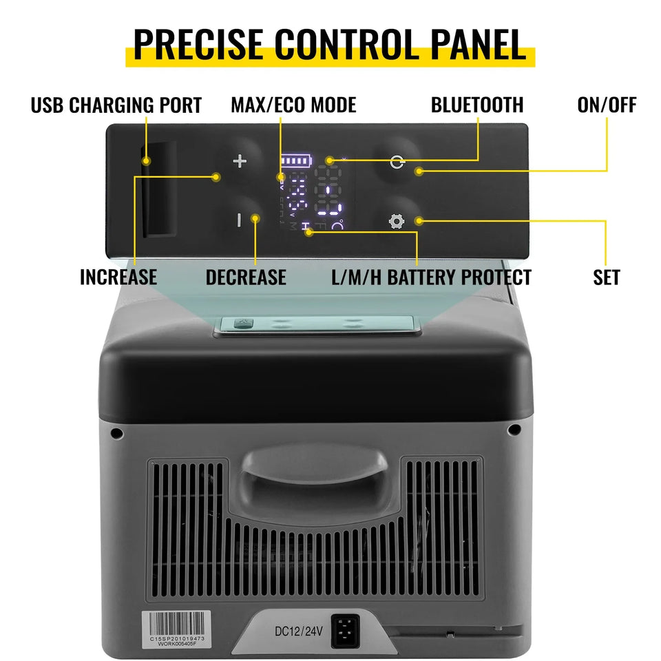 VEVOR 15L Mini Car Fridge Refrigerator Freezer 12V/24V DC 110-240V AC 45W Portable Cooler for Picnic Boating Caravan Bar