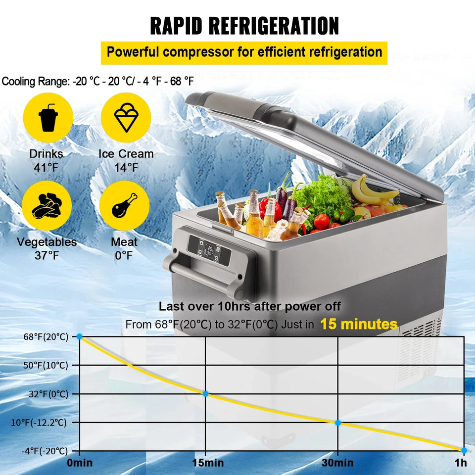 VEVOR 22L 35L 45L 55L Car Refrigerator Mini Fridge Freezer Portable Compressor Cooler 12/24V DC 110-240V Ice Box for Camping