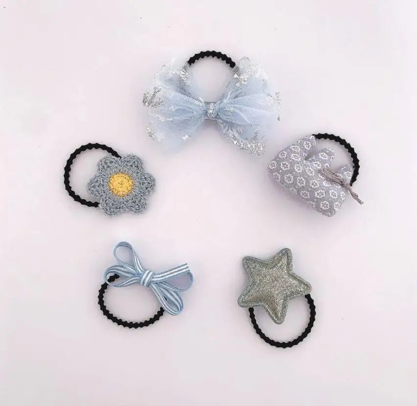 Baby Girls Elastic Hair Bands 5pcs/bag Small Flower Hair Ties Rope for Kids Todderls Bows Scrunchies Girls Hair Accessories