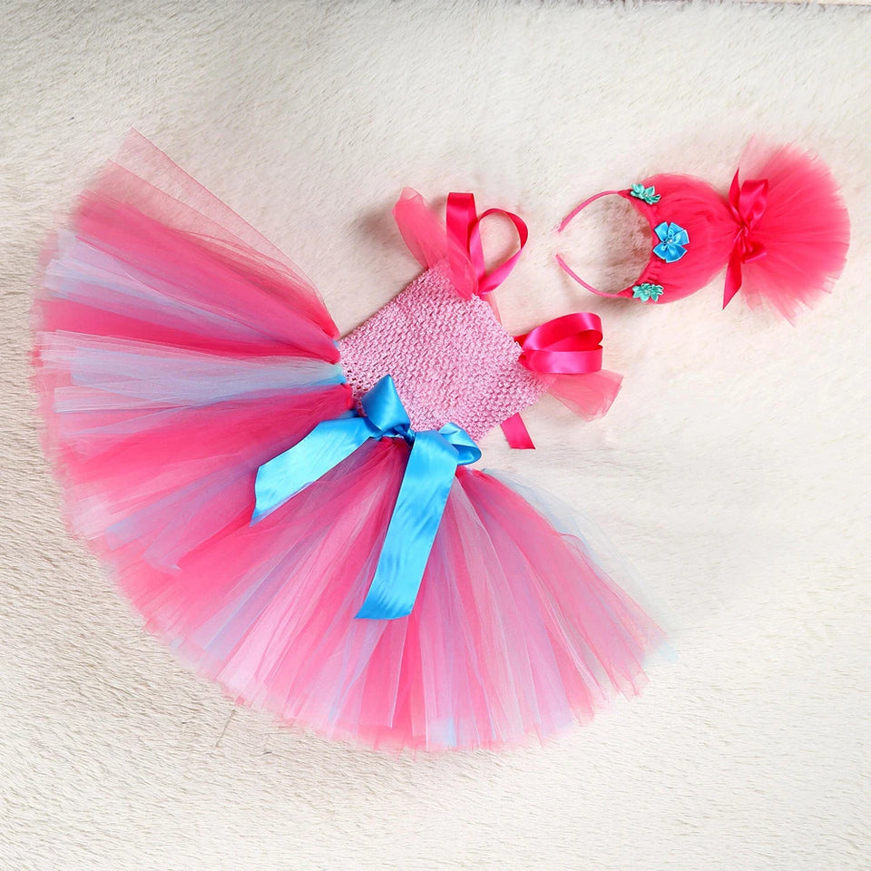 Trolls Poppy Princess Dress for Baby Girls Cosplay Halloween Costumes Kids Birthday Dresses Teenage Girl Clothes Fairy Outfit - www.sixcolors.us