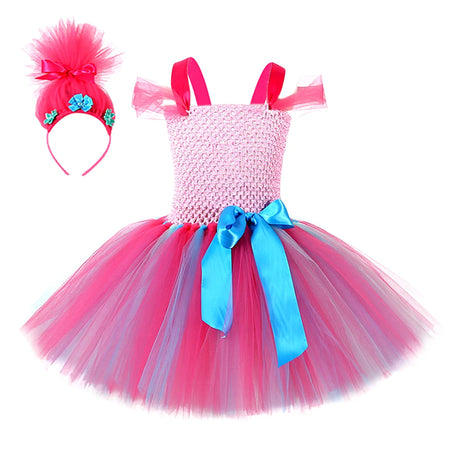 Trolls Poppy Princess Dress for Baby Girls Cosplay Halloween Costumes Kids Birthday Dresses Teenage Girl Clothes Fairy Outfit - www.sixcolors.us