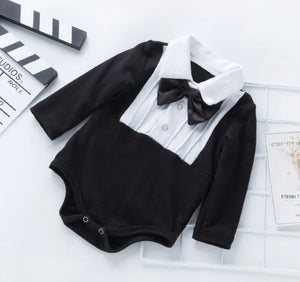 Newborn Baby Boys Clothes Gentleman Bow Long Sleeve Romper Jumpsuit Infant Cotton Overalls Wedding Costume Kids Gifts 0-24M
