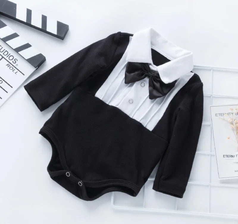 Newborn Baby Boys Clothes Gentleman Bow Long Sleeve Romper Jumpsuit Infant Cotton Overalls Wedding Costume Kids Gifts 0-24M