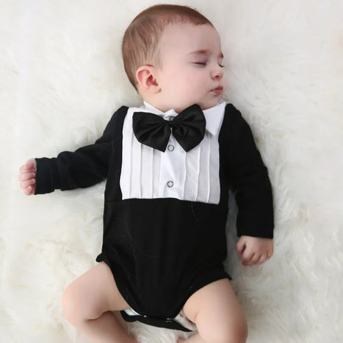 Newborn Baby Boys Clothes Gentleman Bow Long Sleeve Romper Jumpsuit Infant Cotton Overalls Wedding Costume Kids Gifts 0-24M