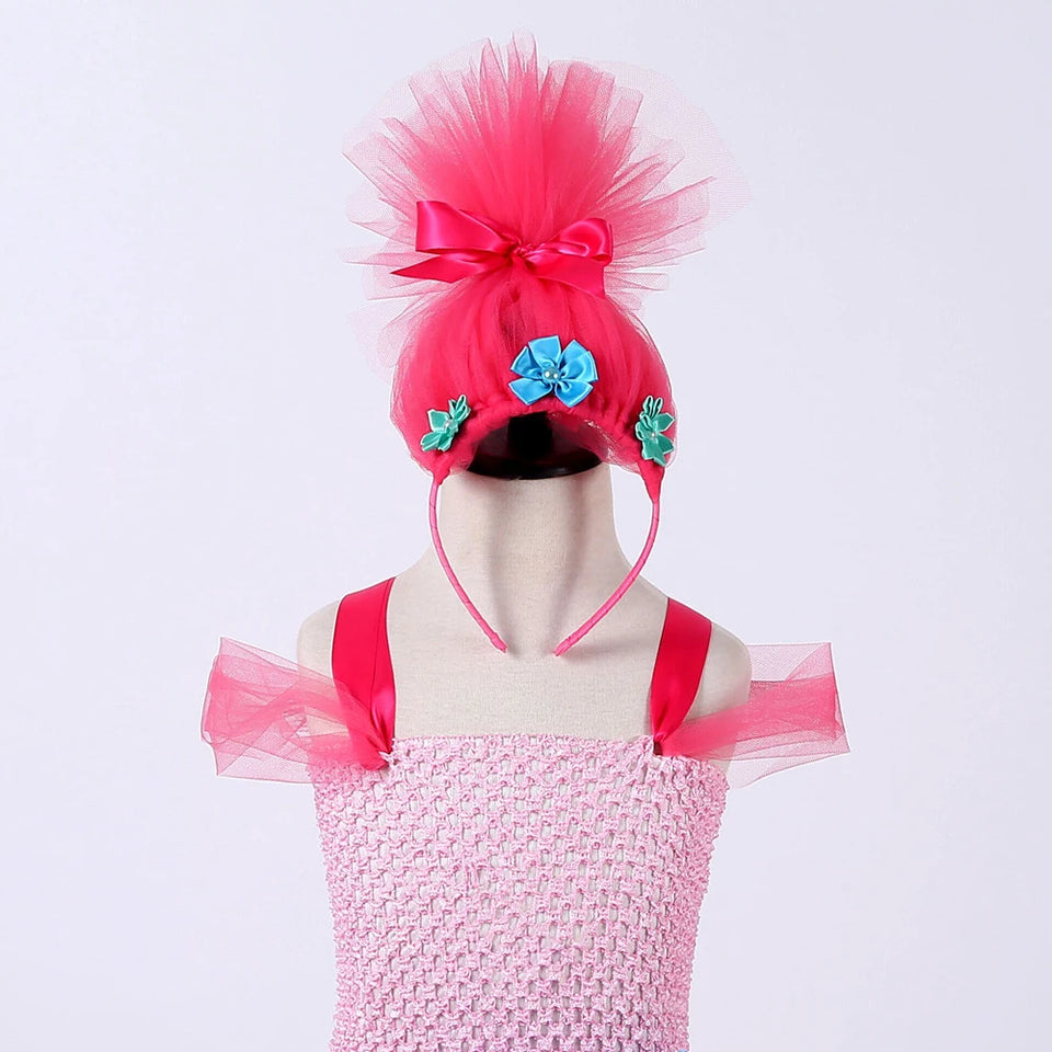 Trolls Poppy Princess Dress for Baby Girls Cosplay Halloween Costumes Kids Birthday Dresses Teenage Girl Clothes Fairy Outfit - www.sixcolors.us
