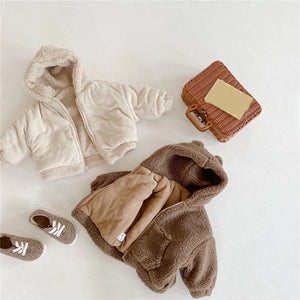 Autumn Winter Children’S Cotton-Padded Jacket Plus Velvet Hooded Jacket For Boys Girls Baby Kids Clothes Warm Casual Cardigan