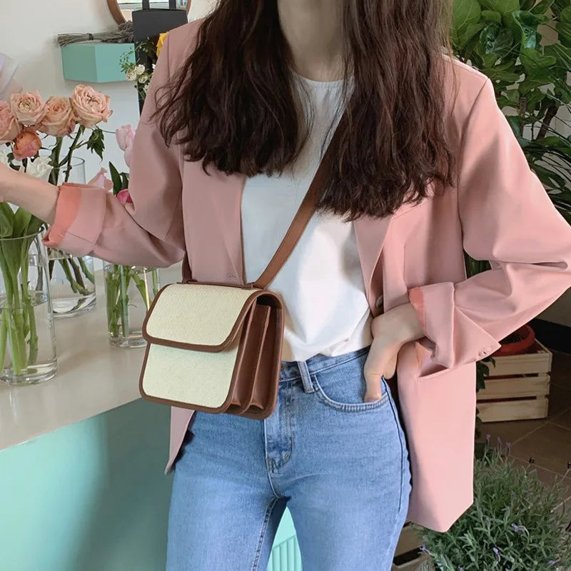 eDressU 2PCS Woman Suits Pink Blazer Jacket Skirt Office Korean Two-Piece Single Breasted Business Outwear ZX-6