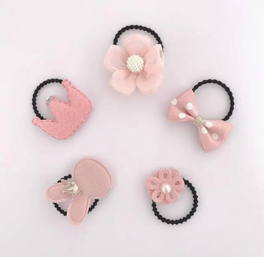 Baby Girls Elastic Hair Bands 5pcs/bag Small Flower Hair Ties Rope for Kids Todderls Bows Scrunchies Girls Hair Accessories