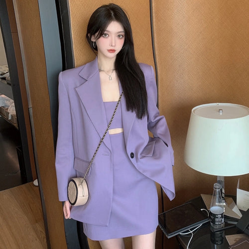 Women 2 Piece Set Blazer Strap Dress High Waist Club Dresses Fashion Summer Sleeveless Sexy Mini Dress Suit Jacket Women's Suit