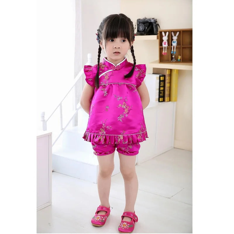 2020 Girls Clothes Suits Chinese Dragon Phoenix Kids Qipao Set New Year Children Birthday Gift Baby Clothing Festive Costumes