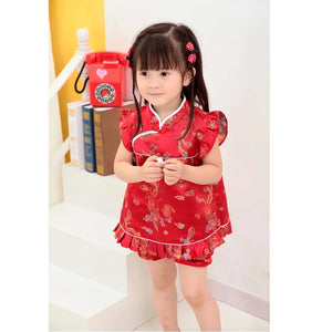 2020 Girls Clothes Suits Chinese Dragon Phoenix Kids Qipao Set New Year Children Birthday Gift Baby Clothing Festive Costumes