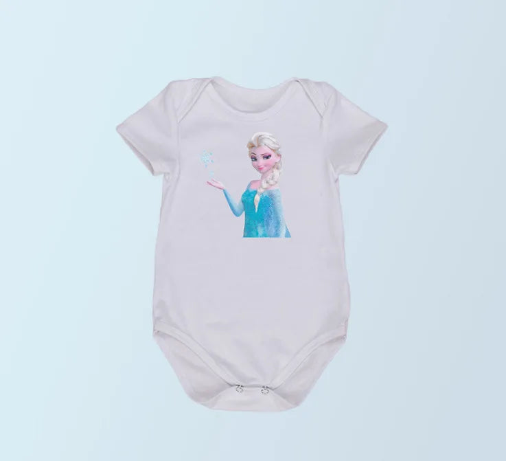 Newborn Baby Girls Cosplay Costumes Kids Elsa Princess Short Sleeve Jumpsuits Cartoon Girl Toddler Clothes 1st Birthday Gifts