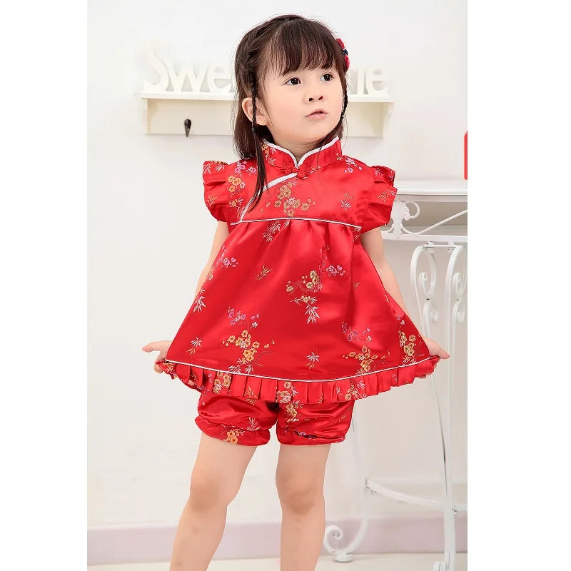 2020 Girls Clothes Suits Chinese Dragon Phoenix Kids Qipao Set New Year Children Birthday Gift Baby Clothing Festive Costumes