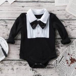 Newborn Baby Boys Clothes Gentleman Bow Long Sleeve Romper Jumpsuit Infant Cotton Overalls Wedding Costume Kids Gifts 0-24M