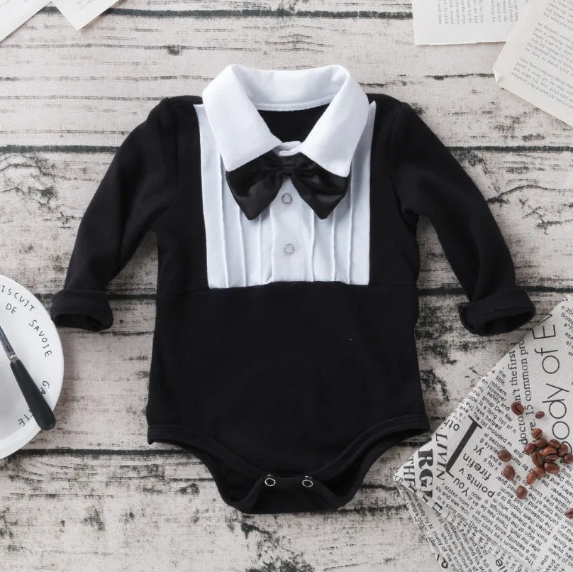 Newborn Baby Boys Clothes Gentleman Bow Long Sleeve Romper Jumpsuit Infant Cotton Overalls Wedding Costume Kids Gifts 0-24M