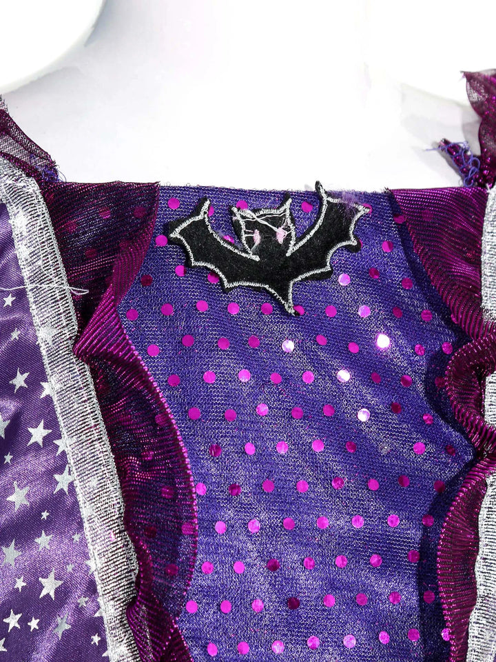 Kids Girls Witch Bat Costume Stars Printed Dress Wing Point Hat Mask Bag Fairy Wand Set Children Halloween Cosplay Dress Up - www.sixcolors.us