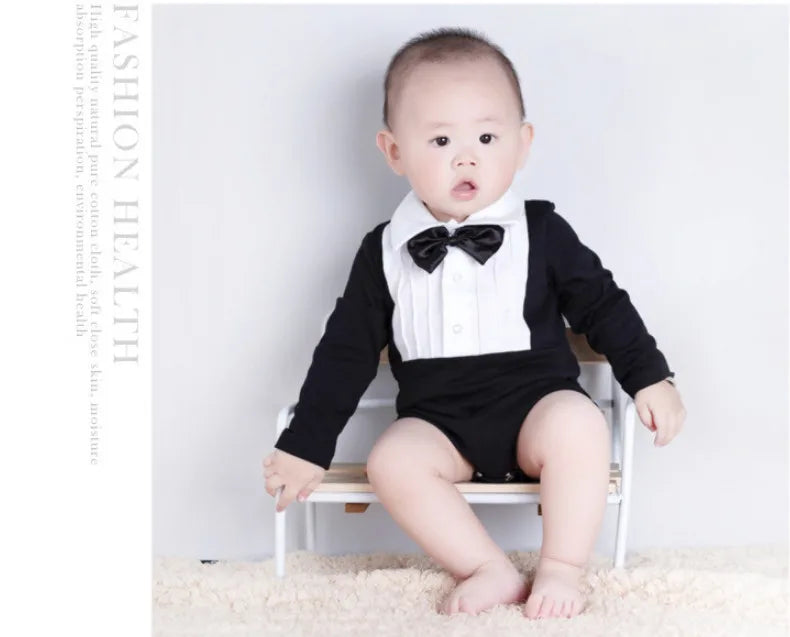 Newborn Baby Boys Clothes Gentleman Bow Long Sleeve Romper Jumpsuit Infant Cotton Overalls Wedding Costume Kids Gifts 0-24M