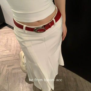 Crocodile Retro Women's Red Leather Minimalist Classy Belt