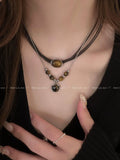 Choker Leather Women's Sweater Chain Niche Style Tigereye