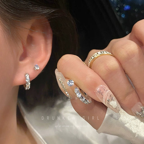 Niche Style Women's Double Ear Piercing Fancy Best Selling Silver Needle