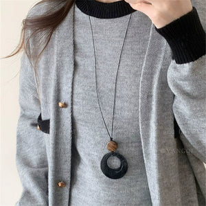 Niche Style Ring Pendant Long Women's Sweater Chain Black Rope