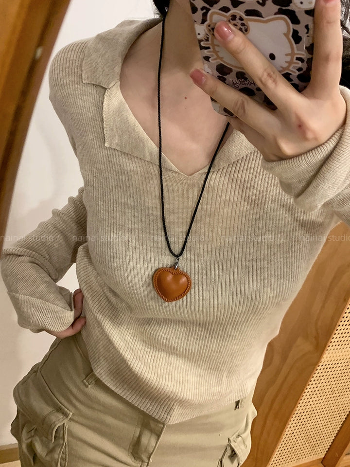 Heart PU Leather Shoelace Sweater Chain