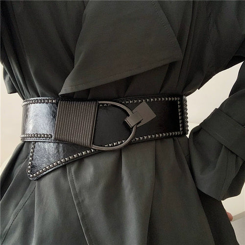 Fancy Stretch Women's Ins Outer Coat Wide Belt