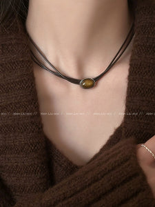 Choker Leather Women's Sweater Chain Niche Style Tigereye
