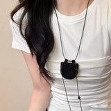 Crescent Leather Earphone Bag Halterneck Women's Portable Necklace