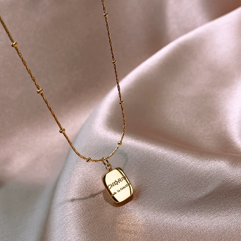 Niche Style Titanium Steel Women's Accessible Luxury Gold Brick Pendant Necklace