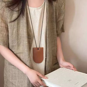 Crescent Leather Earphone Bag Halterneck Women's Portable Necklace
