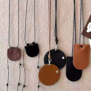 Crescent Leather Earphone Bag Halterneck Women's Portable Necklace