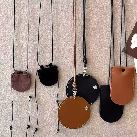Crescent Leather Earphone Bag Halterneck Women's Portable Necklace