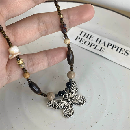 Niche Style Butterfly Chinese Ancient Style Zen Women's Sweater Chain Beaded