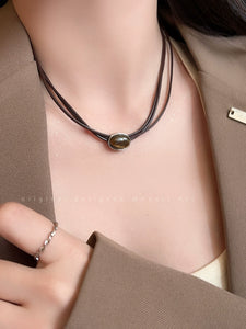 Choker Leather Women's Chinese Clavicle Chain Tigereye