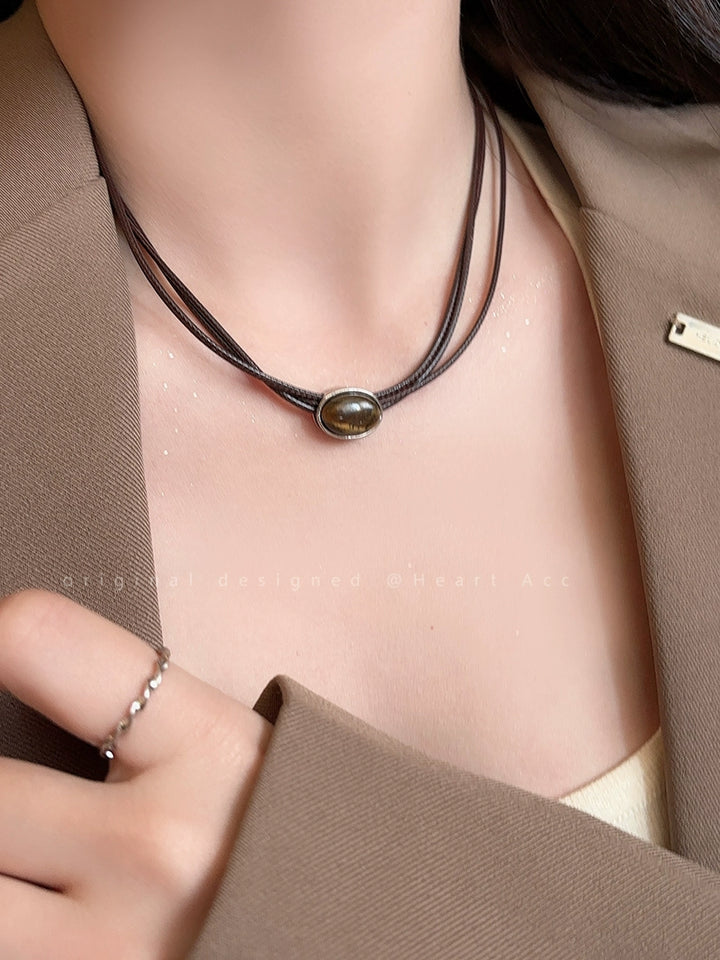 Choker Leather Women's Chinese Clavicle Chain Tigereye