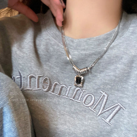 Niche Style Titanium Steel Sweatshirt Female Ornament Clavicle Chain Zircon