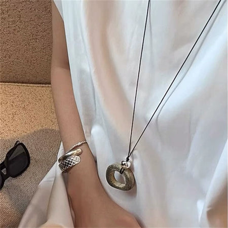 Niche Style Geometric Square Fashionable Long Sweater Chain Pendant