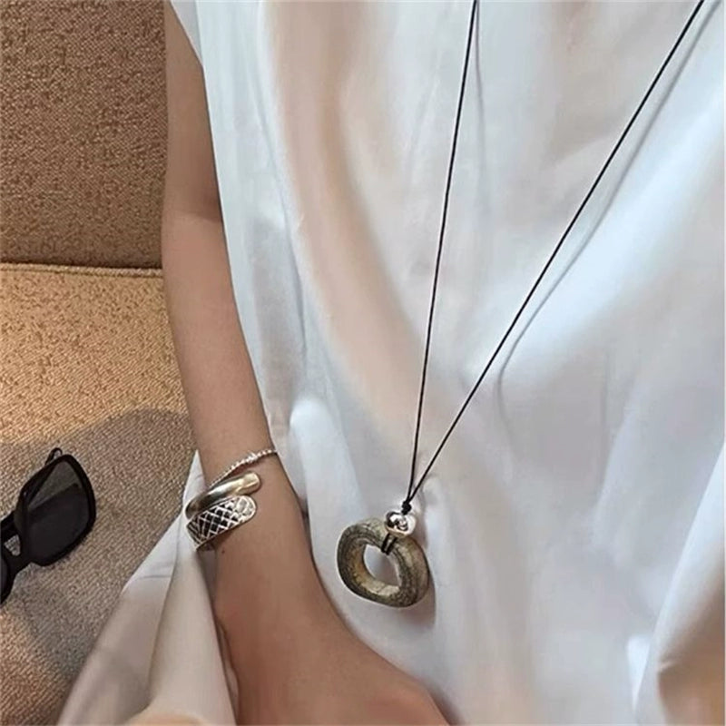 Niche Style Geometric Square Fashionable Long Sweater Chain Pendant
