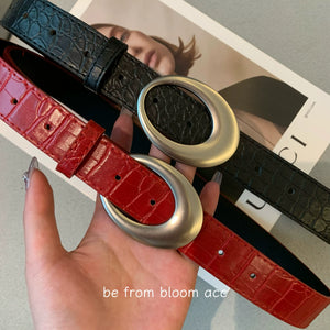 Crocodile Retro Women's Red Leather Minimalist Classy Belt