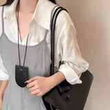 Crescent Leather Earphone Bag Halterneck Women's Portable Necklace