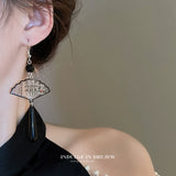 Accessible Luxury Black Fan Best Selling Ancient Style Cheongsam Earrings