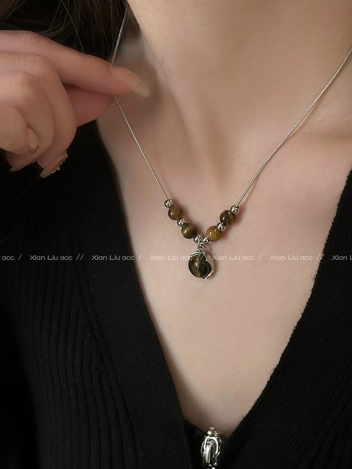Choker Leather Women's Sweater Chain Niche Style Tigereye