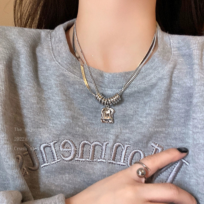 Niche Style Titanium Steel Sweatshirt Female Ornament Clavicle Chain Zircon