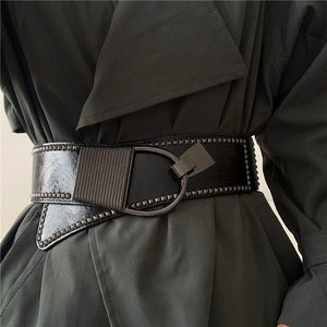 Fancy Stretch Women's Ins Outer Coat Wide Belt