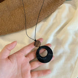 Niche Style Ring Pendant Long Women's Sweater Chain Black Rope