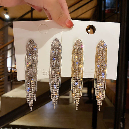 Full Diamond Geometric Fashion Fashion Long Female 925 Silver Needle
