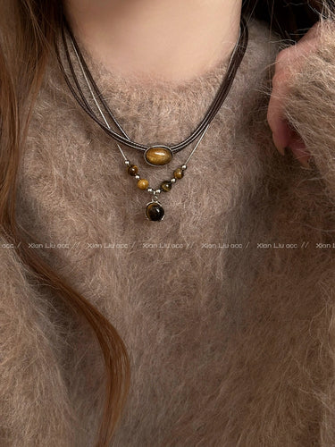 Choker Leather Women's Sweater Chain Niche Style Tigereye